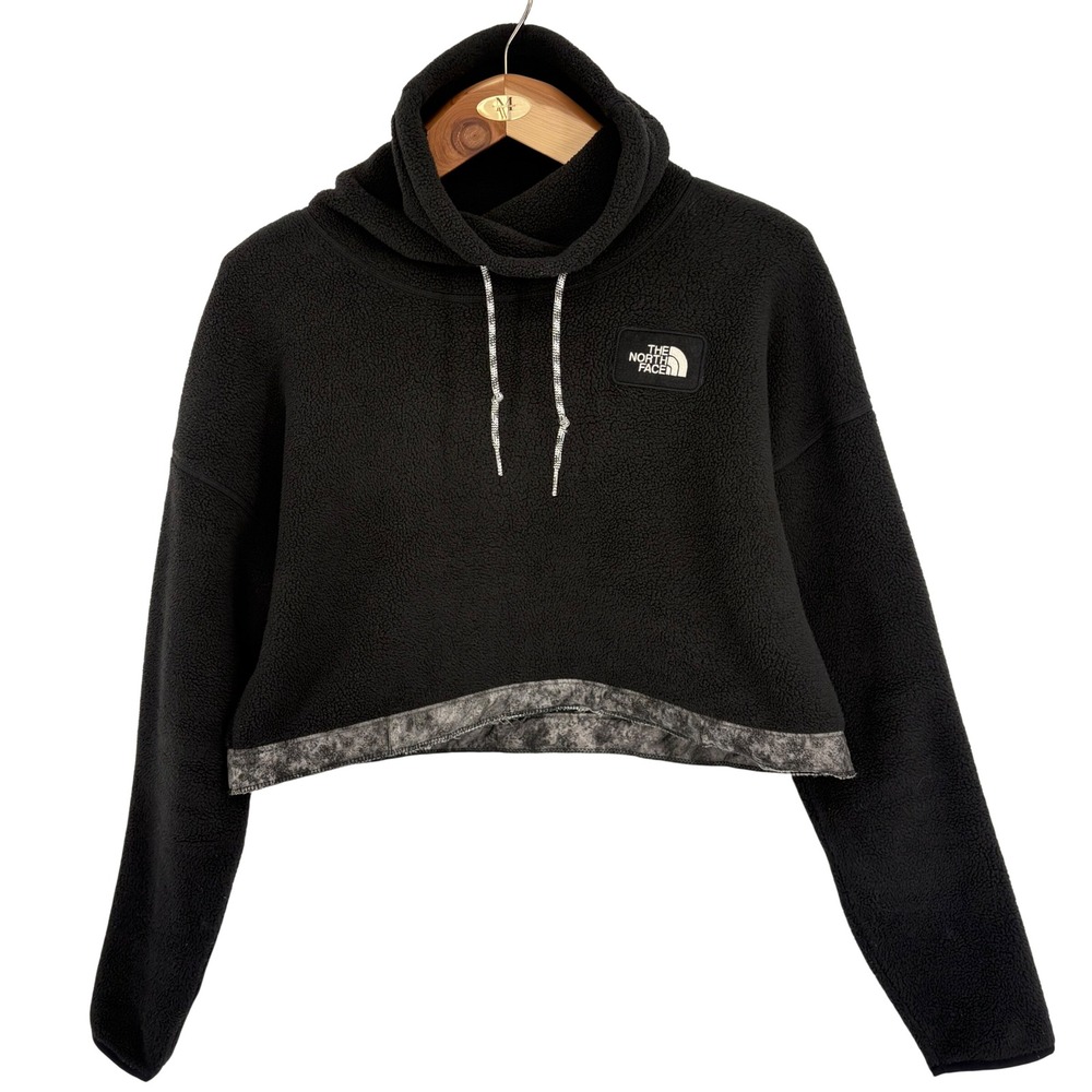 The North Face Black Cropped Fleece Pullover Mock Neck Women LG athleisure cozy